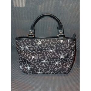 Talbots Black Embroidered White Floral Satchel Handbag Canvas Mini Purse